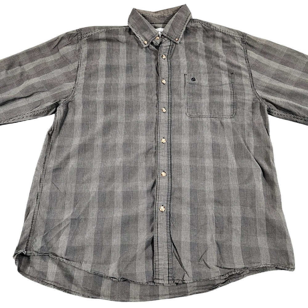 Carhartt Button Down Shirt L Gray Micro‎ Check Pocket Workwear Cotton Office